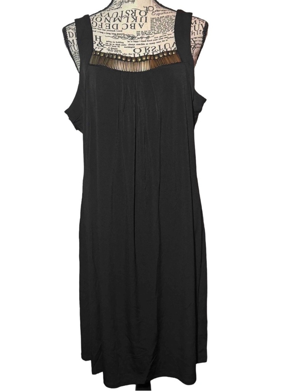 NWT Jaclyn Smith Black Sleeveless Embellished Neckline Dress - Size Large